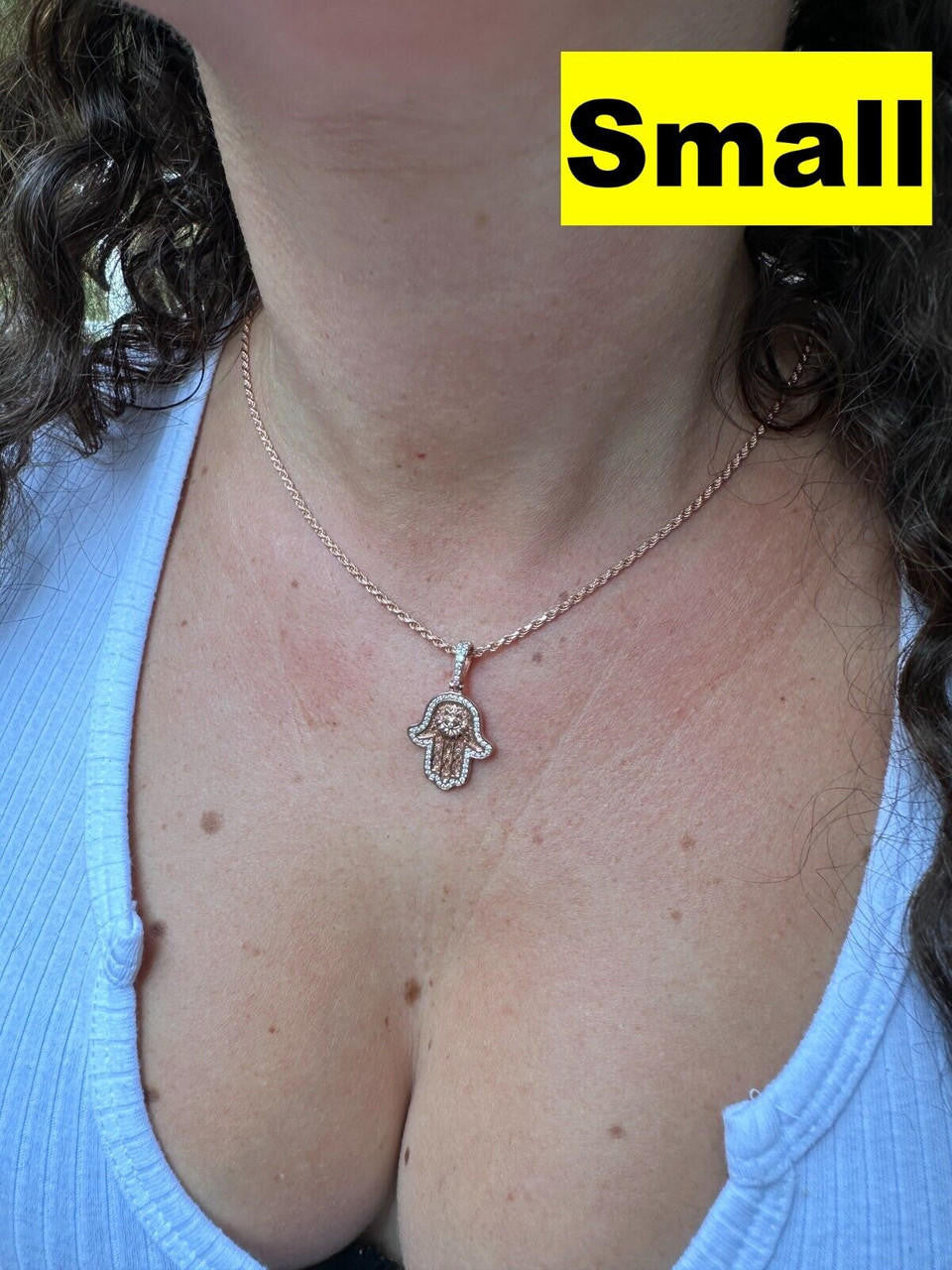 HarlemBling Real Rose Gold & 925 Sterling Silver Hamsa Evil Eye Hand Iced MOISSANITE Pendant