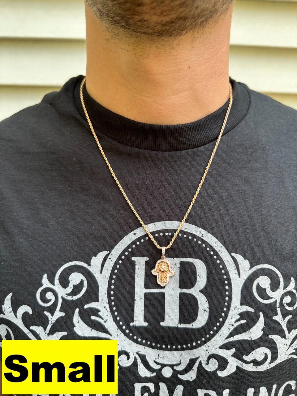 HarlemBling Real Rose Gold & 925 Sterling Silver Hamsa Evil Eye Hand Iced MOISSANITE Pendant