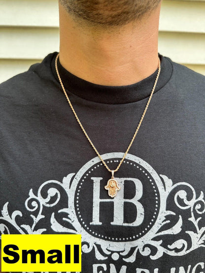 HarlemBling Real Rose Gold & 925 Sterling Silver Hamsa Evil Eye Hand Iced MOISSANITE Pendant