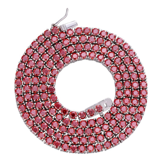 HarlemBling Real Ruby Red MOISSANITE 3mm Tennis Chain 925 Silver Iced Necklace Pass Test