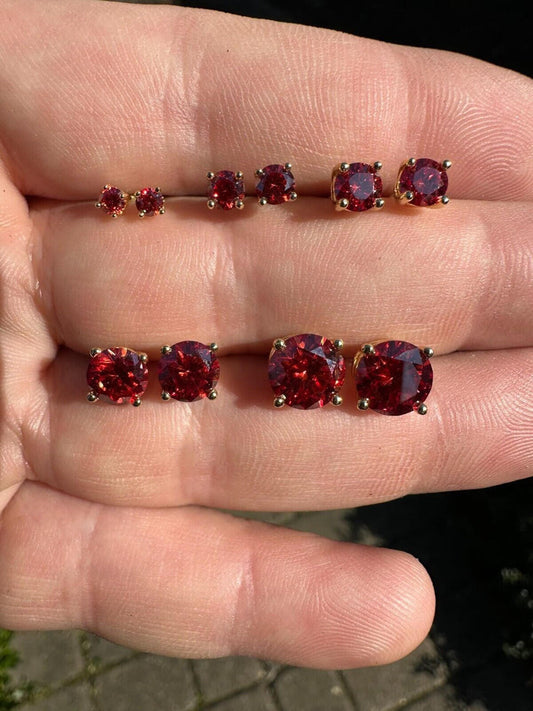 HarlemBling Real Ruby Red Moissanite Screwback Stud Earrings 14k Gold Over 925 Silver 3-8mm