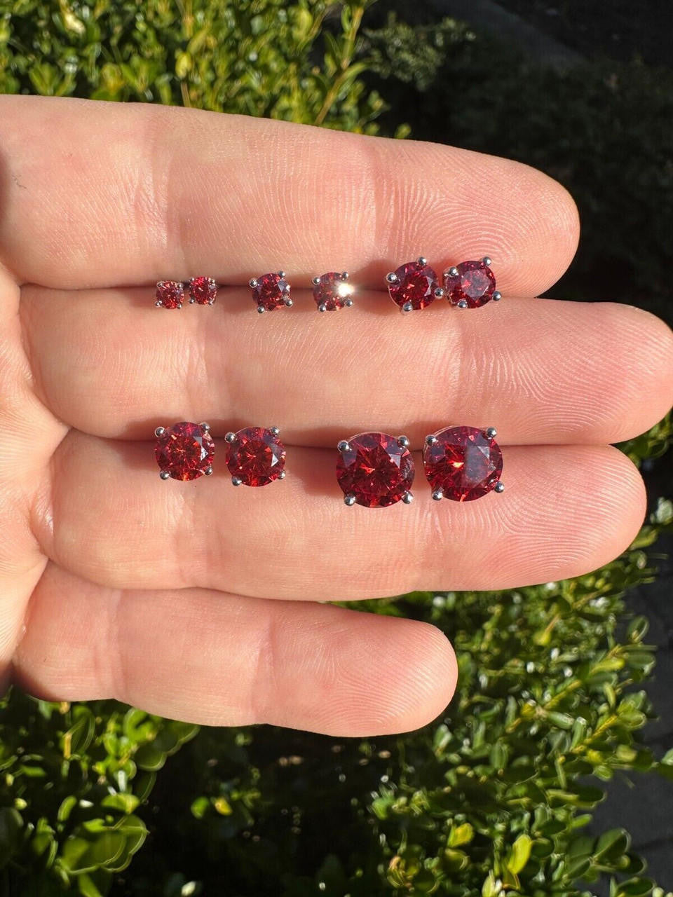 HarlemBling Real Ruby Red Moissanite Screwback Stud Earrings 925 Silver 3-8mm Iced Pass Test