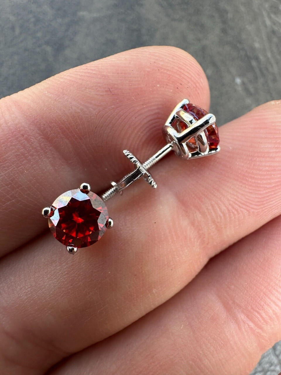 HarlemBling Real Ruby Red Moissanite Screwback Stud Earrings 925 Silver 3-8mm Iced Pass Test