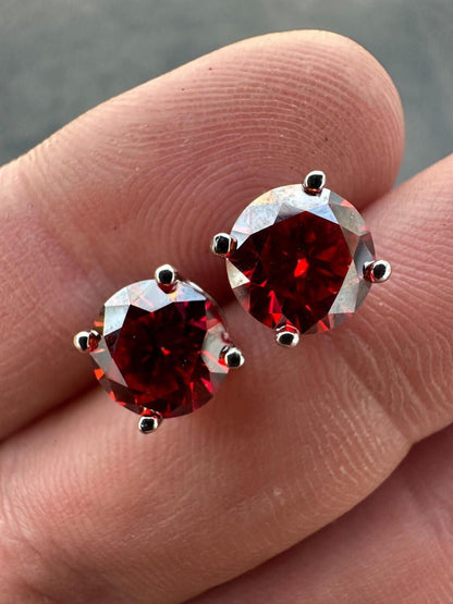 HarlemBling Real Ruby Red Moissanite Screwback Stud Earrings 925 Silver 3-8mm Iced Pass Test