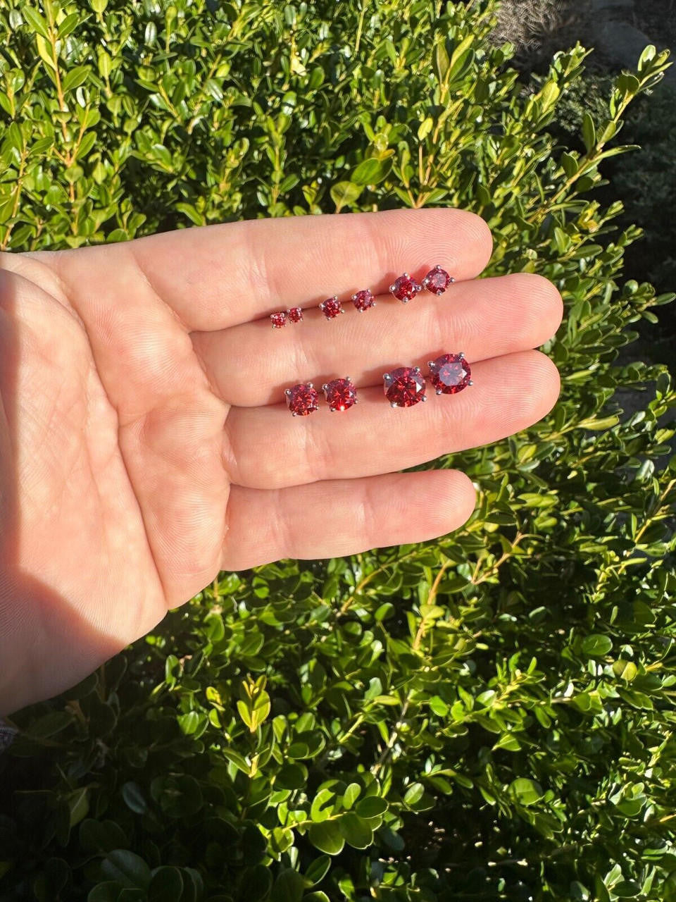 HarlemBling Real Ruby Red Moissanite Screwback Stud Earrings 925 Silver 3-8mm Iced Pass Test