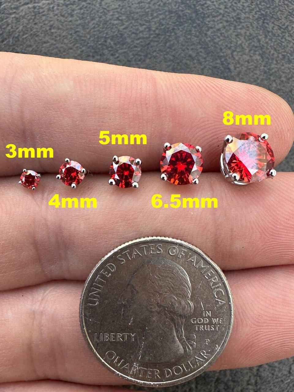 HarlemBling Real Ruby Red Moissanite Screwback Stud Earrings 925 Silver 3-8mm Iced Pass Test