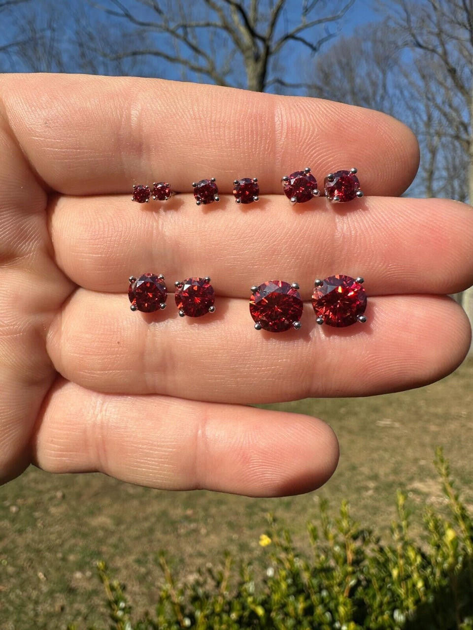 HarlemBling Real Ruby Red Moissanite Screwback Stud Earrings 925 Silver 3-8mm Iced Pass Test