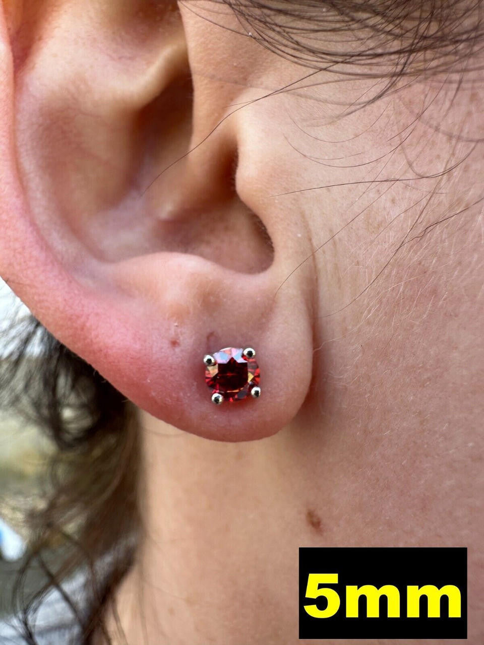 HarlemBling Real Ruby Red Moissanite Screwback Stud Earrings 925 Silver 3-8mm Iced Pass Test