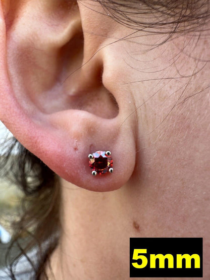 HarlemBling Real Ruby Red Moissanite Screwback Stud Earrings 925 Silver 3-8mm Iced Pass Test