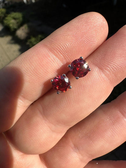 HarlemBling Real Ruby Red Moissanite Screwback Stud Earrings 925 Silver 3-8mm Iced Pass Test