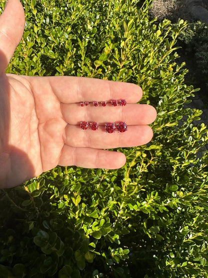 HarlemBling Real Ruby Red Moissanite Screwback Stud Earrings 925 Silver 3-8mm Iced Pass Test