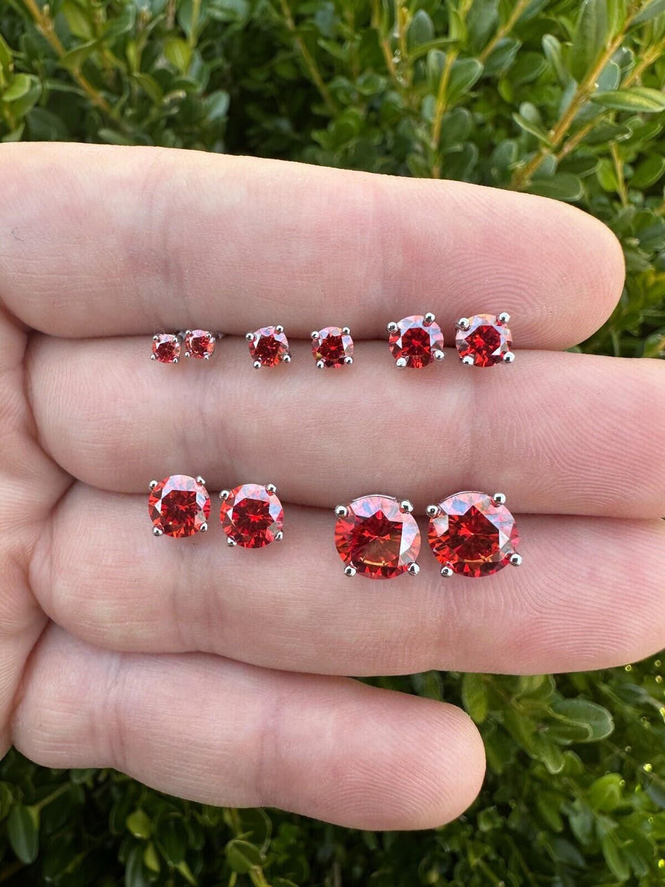 HarlemBling Real Ruby Red Moissanite Screwback Stud Earrings 925 Silver 3-8mm Iced Pass Test