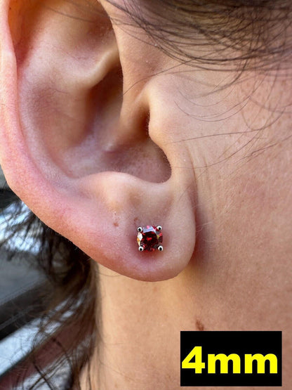 HarlemBling Real Ruby Red Moissanite Screwback Stud Earrings 925 Silver 3-8mm Iced Pass Test