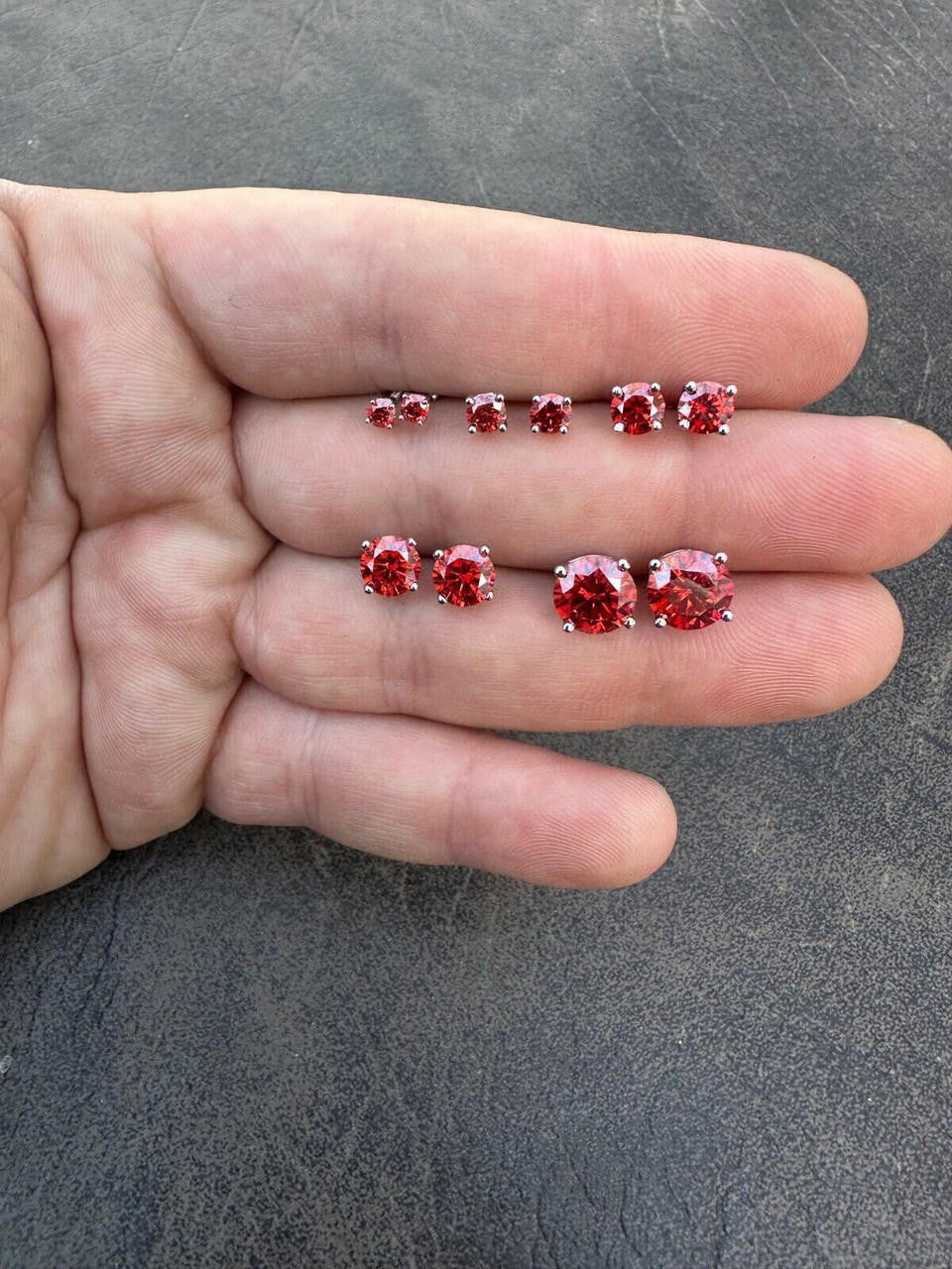 HarlemBling Real Ruby Red Moissanite Screwback Stud Earrings 925 Silver 3-8mm Iced Pass Test