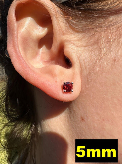 HarlemBling Real Ruby Red Moissanite Screwback Stud Earrings 925 Silver 3-8mm Iced Pass Test
