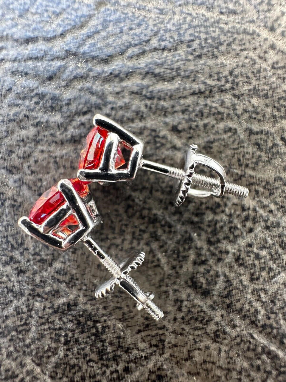 HarlemBling Real Ruby Red Moissanite Screwback Stud Earrings 925 Silver 3-8mm Iced Pass Test