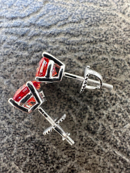 HarlemBling Real Ruby Red Moissanite Screwback Stud Earrings 925 Silver 3-8mm Iced Pass Test