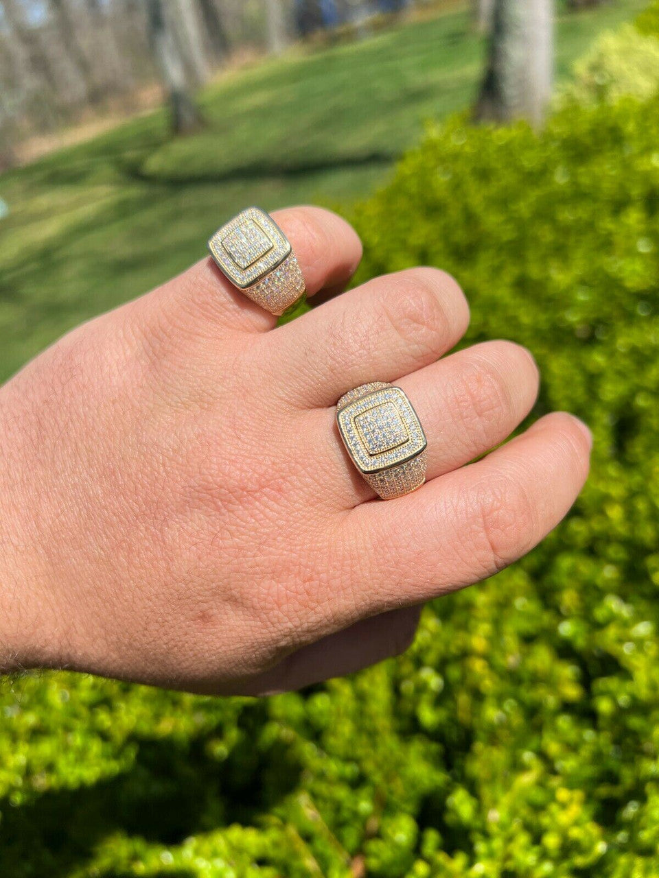 HarlemBling Real Solid 10k Gold Mens Hip Hop Iced Moissanite Ring - Passes Diamond Tester