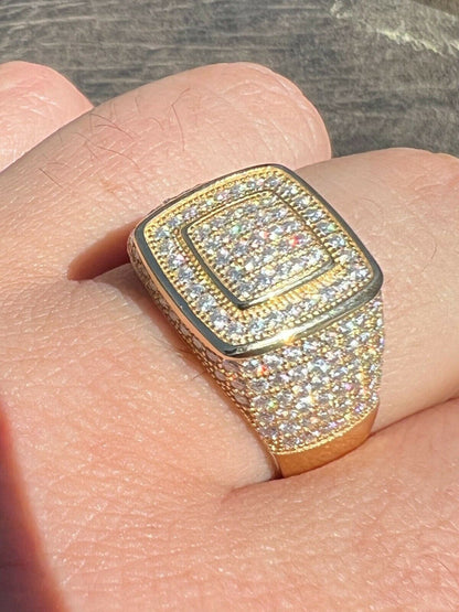 HarlemBling Real Solid 10k Gold Mens Hip Hop Iced Moissanite Ring - Passes Diamond Tester