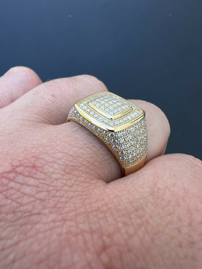 HarlemBling Real Solid 10k Gold Mens Hip Hop Iced Moissanite Ring - Passes Diamond Tester