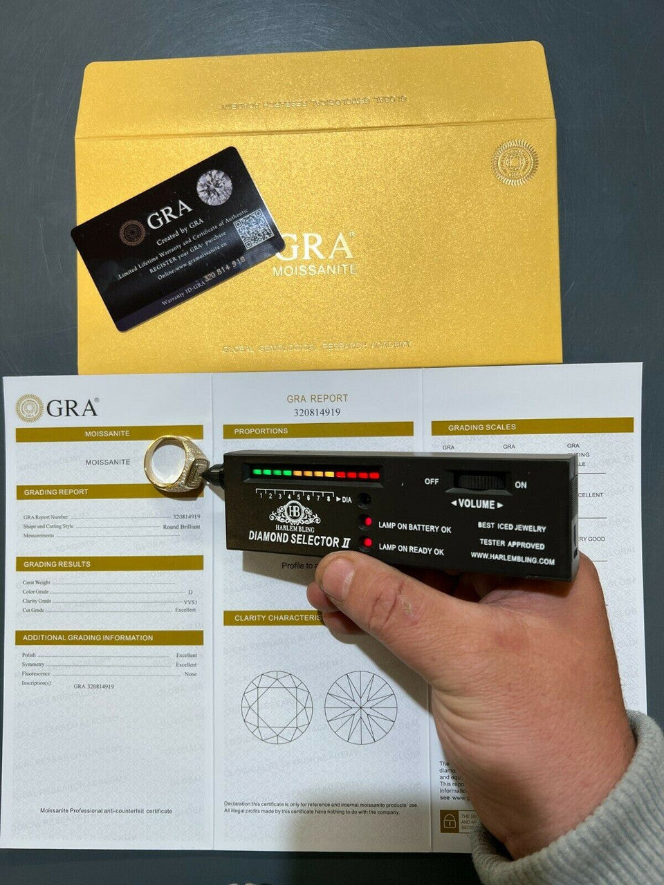 HarlemBling Real Solid 10k Gold Mens Hip Hop Iced Moissanite Ring - Passes Diamond Tester