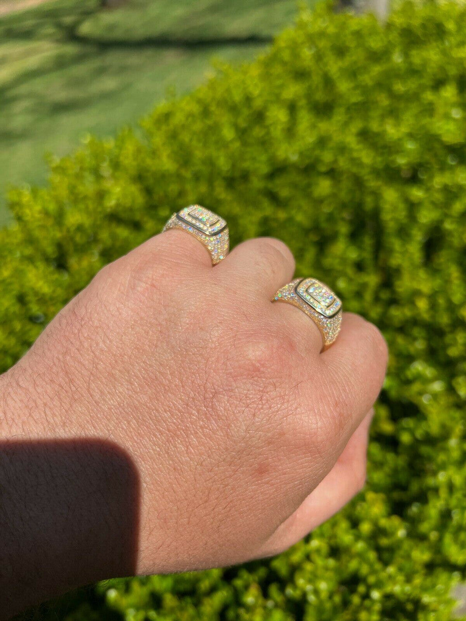 HarlemBling Real Solid 10k Gold Mens Hip Hop Iced Moissanite Ring - Passes Diamond Tester