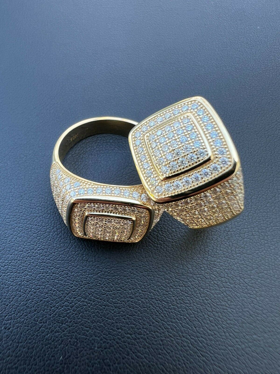 HarlemBling Real Solid 10k Gold Mens Hip Hop Iced Moissanite Ring - Passes Diamond Tester