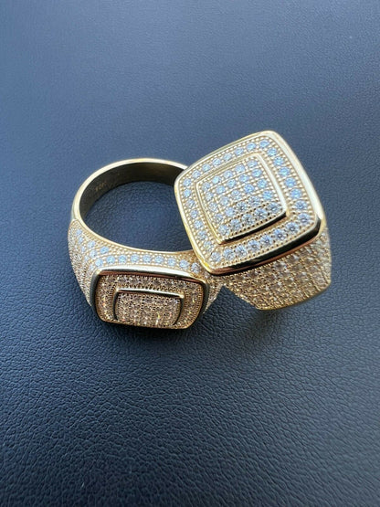 HarlemBling Real Solid 10k Gold Mens Hip Hop Iced Moissanite Ring - Passes Diamond Tester