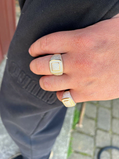 HarlemBling Real Solid 10k Gold Mens Hip Hop Iced Moissanite Ring - Passes Diamond Tester