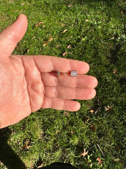 HarlemBling Real Solid 10k Yellow Gold Iced Kite Baguette Moissanite Earrings Men Ladies 8mm