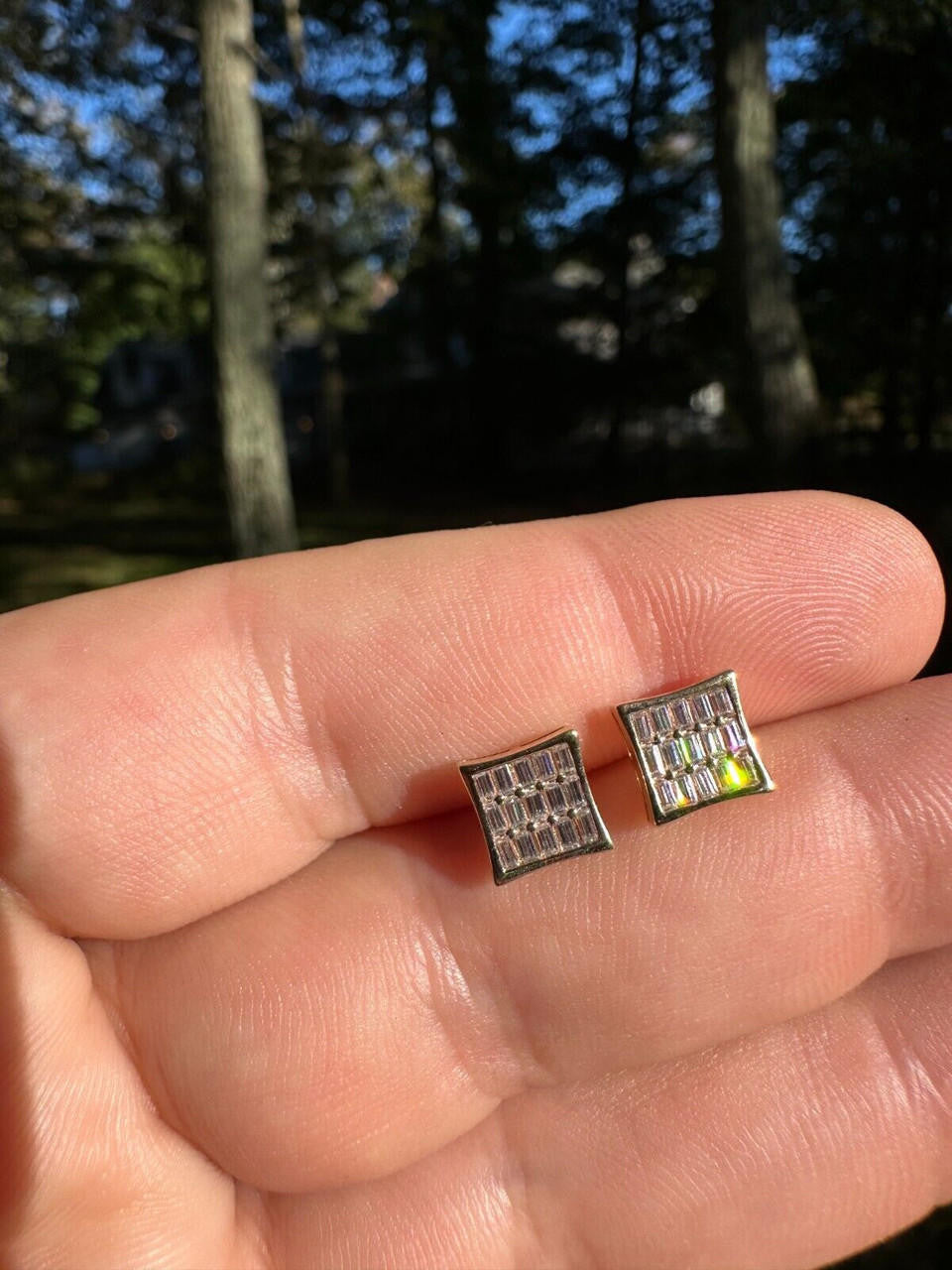 HarlemBling Real Solid 10k Yellow Gold Iced Kite Baguette Moissanite Earrings Men Ladies 8mm