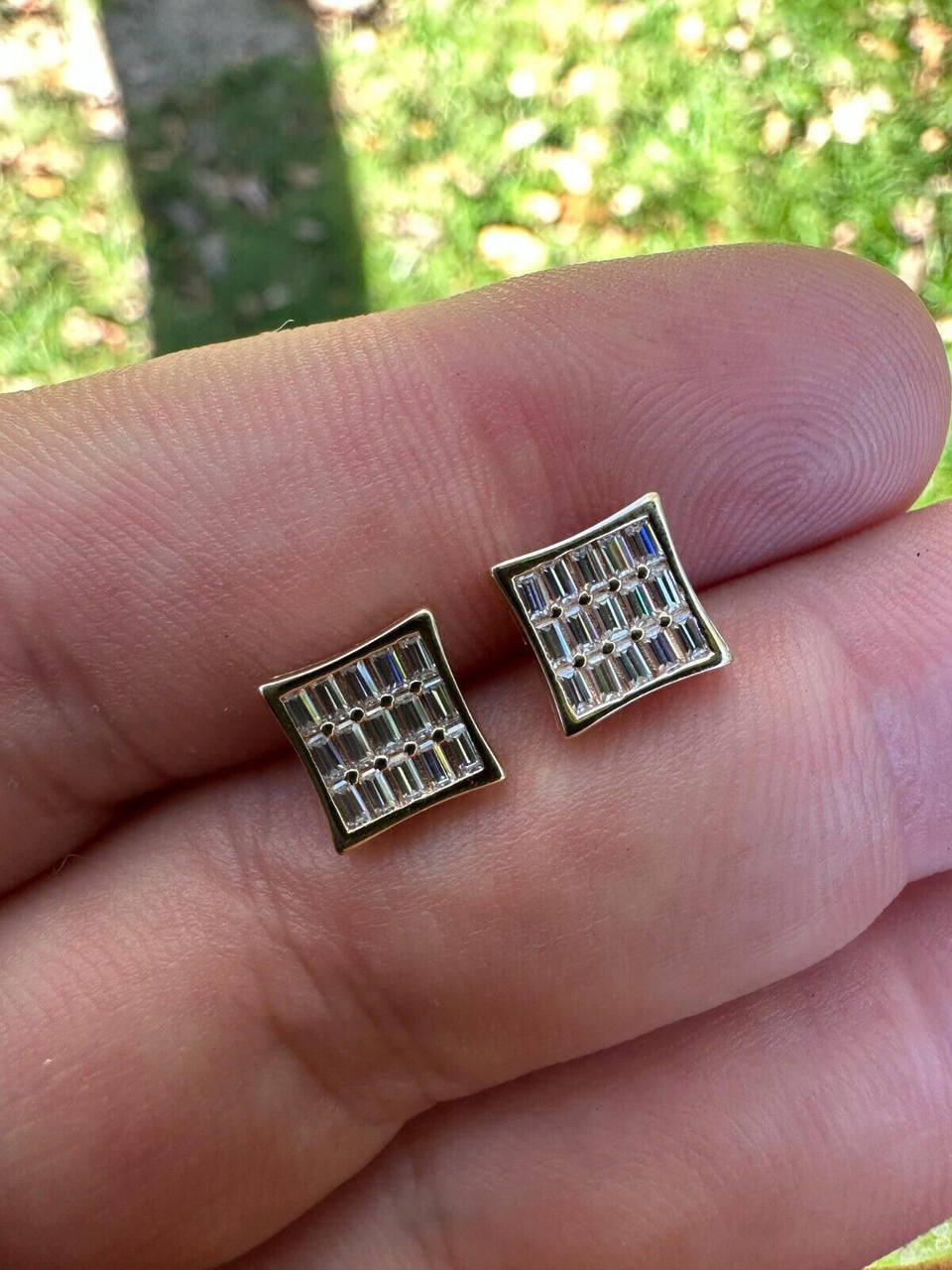 HarlemBling Real Solid 10k Yellow Gold Iced Kite Baguette Moissanite Earrings Men Ladies 8mm