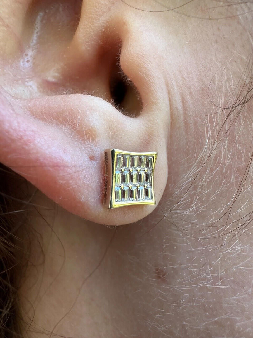 HarlemBling Real Solid 10k Yellow Gold Iced Kite Baguette Moissanite Earrings Men Ladies 8mm