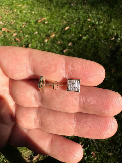 HarlemBling Real Solid 10k Yellow Gold Iced Kite Baguette Moissanite Earrings Men Ladies 8mm