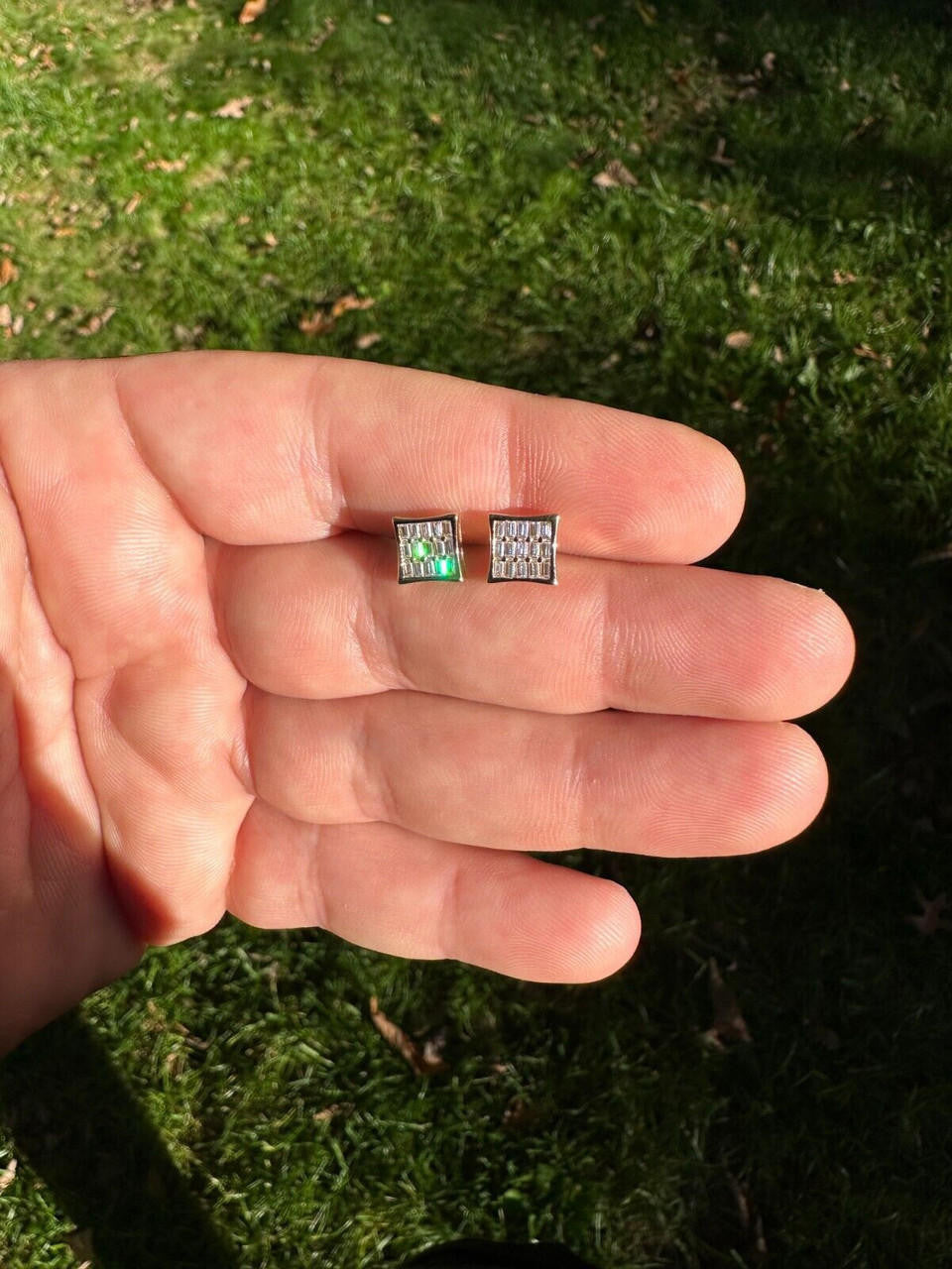 HarlemBling Real Solid 10k Yellow Gold Iced Kite Baguette Moissanite Earrings Men Ladies 8mm