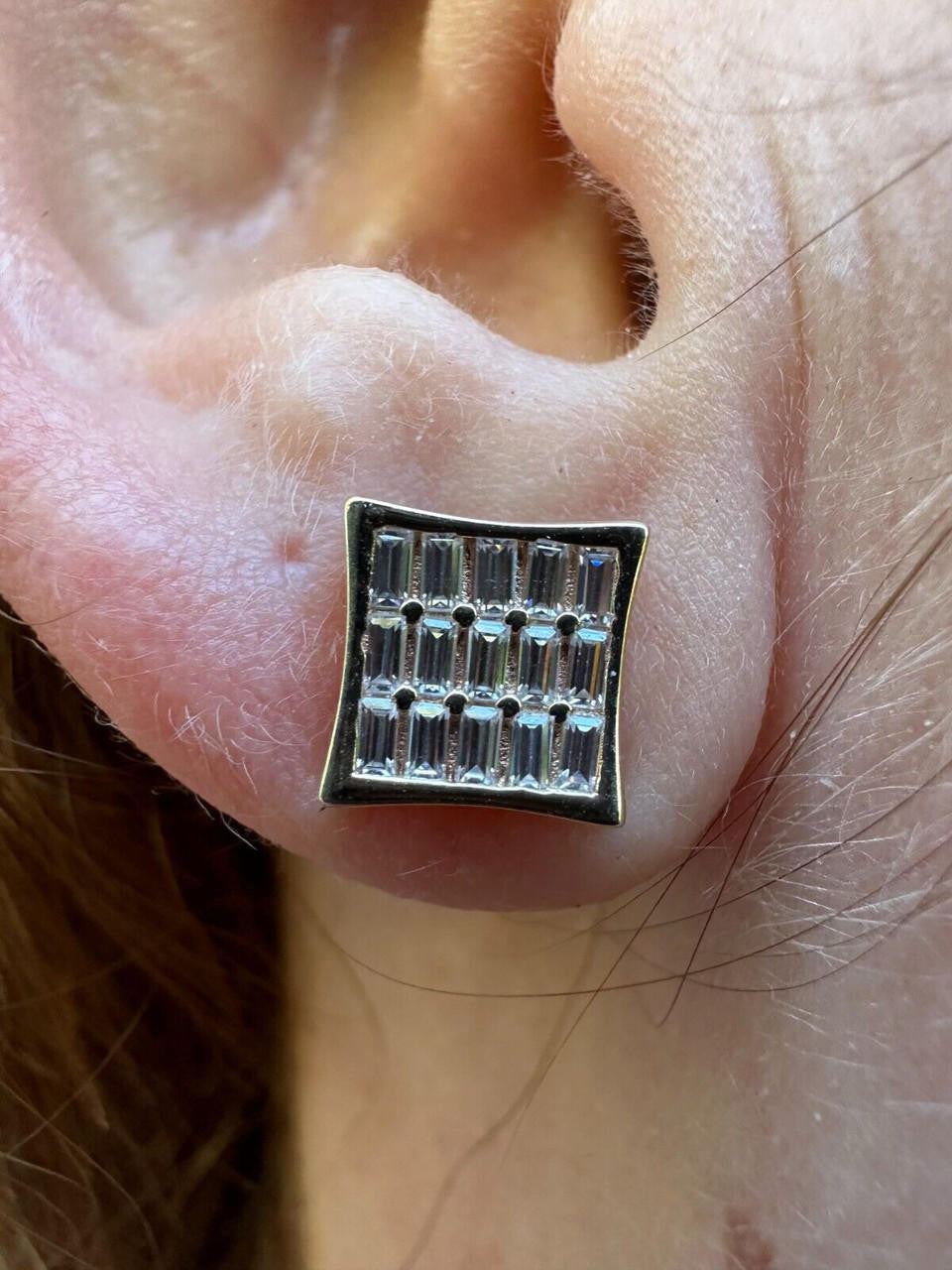 HarlemBling Real Solid 10k Yellow Gold Iced Kite Baguette Moissanite Earrings Men Ladies 8mm