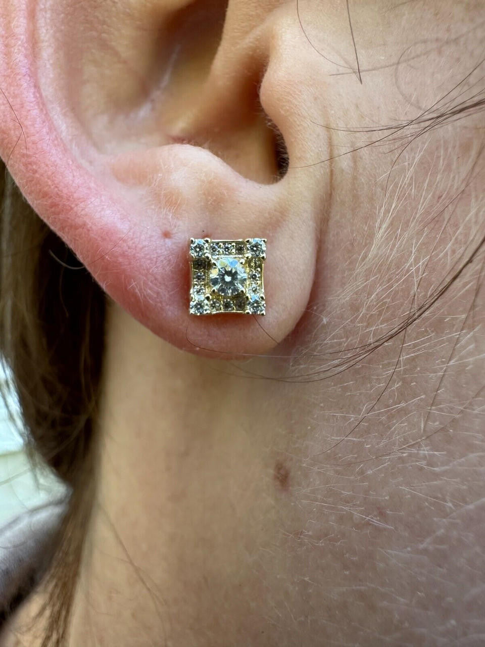 HarlemBling Real Solid 10k Yellow Gold Iced Kite Moissanite Earrings Mens Ladies 6.5mm Studs