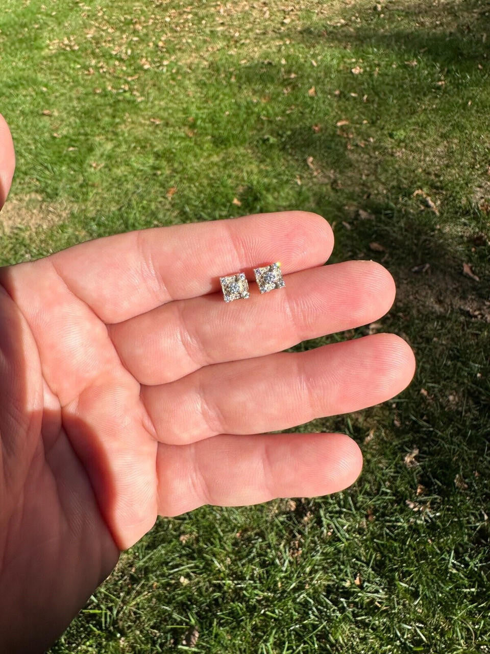 HarlemBling Real Solid 10k Yellow Gold Iced Kite Moissanite Earrings Mens Ladies 6.5mm Studs