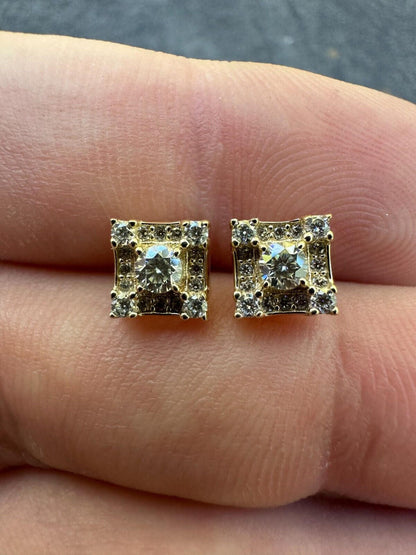 HarlemBling Real Solid 10k Yellow Gold Iced Kite Moissanite Earrings Mens Ladies 6.5mm Studs