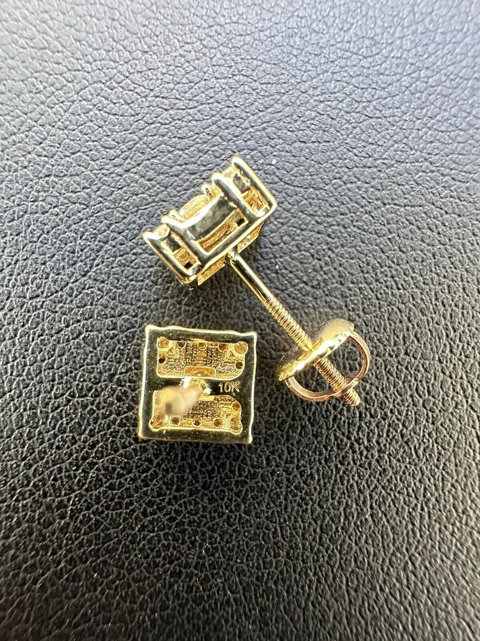 HarlemBling Real Solid 10k Yellow Gold Iced Kite Moissanite Earrings Mens Ladies 6.5mm Studs