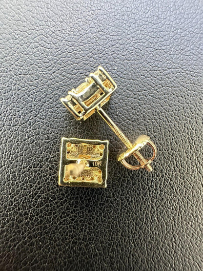 HarlemBling Real Solid 10k Yellow Gold Iced Kite Moissanite Earrings Mens Ladies 6.5mm Studs