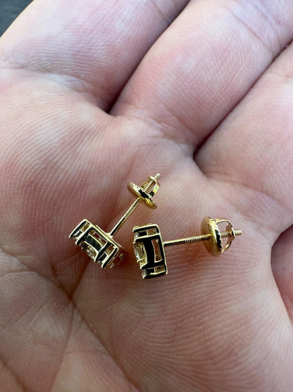 HarlemBling Real Solid 10k Yellow Gold Iced Kite Moissanite Earrings Mens Ladies 6.5mm Studs