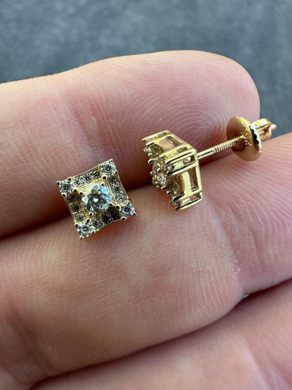 HarlemBling Real Solid 10k Yellow Gold Iced Kite Moissanite Earrings Mens Ladies 6.5mm Studs