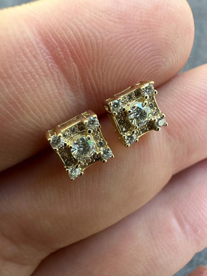 HarlemBling Real Solid 10k Yellow Gold Iced Kite Moissanite Earrings Mens Ladies 6.5mm Studs