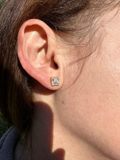 HarlemBling Real Solid 10k Yellow Gold Iced Kite Moissanite Earrings Mens Ladies 6.5mm Studs