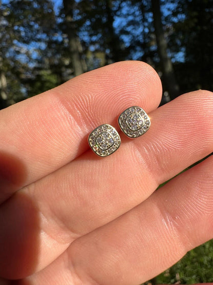 HarlemBling Real Solid 10k Yellow Gold Iced Moissanite Earrings Mens Ladies Small 7mm Studs