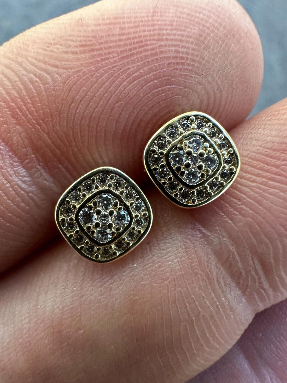 HarlemBling Real Solid 10k Yellow Gold Iced Moissanite Earrings Mens Ladies Small 7mm Studs