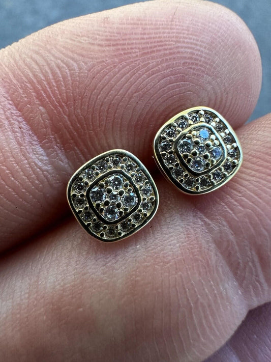HarlemBling Real Solid 10k Yellow Gold Iced Moissanite Earrings Mens Ladies Small 7mm Studs