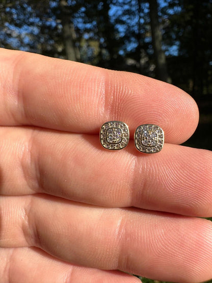 HarlemBling Real Solid 10k Yellow Gold Iced Moissanite Earrings Mens Ladies Small 7mm Studs