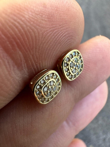 HarlemBling Real Solid 10k Yellow Gold Iced Moissanite Earrings Mens Ladies Small 7mm Studs